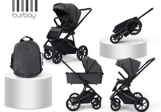 2 in 1 Foldable Burbay E80 Stroller & Bassinet, Travel System with Pushchair, Bassinet, Stroller, Storage Basket, and a Handbag, 0 - 36 Months - Adenzo Comfies