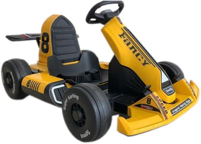 Electric Kids E - Gokart F1 – 12V Battery Ride - On Car with 2 Motors, MP3 Player, Yellow Racing Design for Children - Adenzo Comfies
