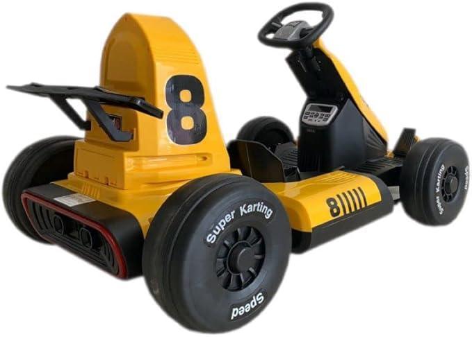 Electric Kids E - Gokart F1 – 12V Battery Ride - On Car with 2 Motors, MP3 Player, Yellow Racing Design for Children - Adenzo Comfies