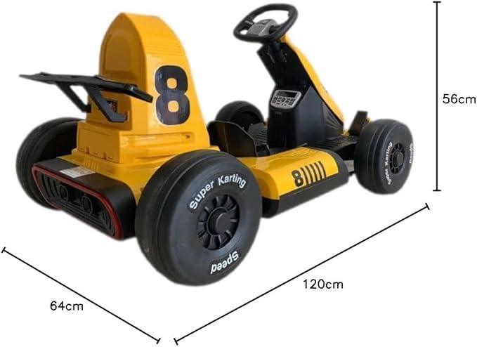 Electric Kids E - Gokart F1 – 12V Battery Ride - On Car with 2 Motors, MP3 Player, Yellow Racing Design for Children - Adenzo Comfies