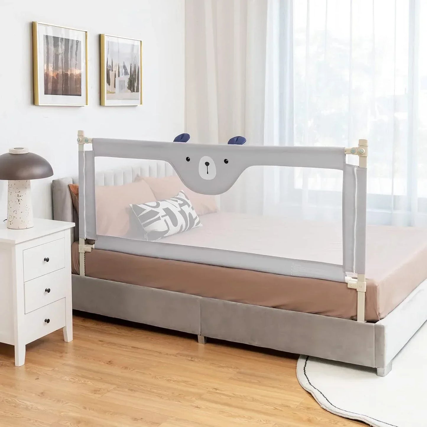 Extra Long Toddler Bed Rail Guard with Double Safety Lock | Foldable Baby Bed Guard for Twin, Full, Queen & King Beds - Adenzo Comfies