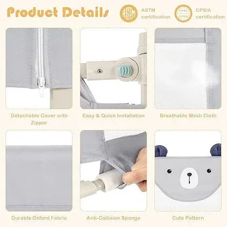 Extra Long Toddler Bed Rail Guard with Double Safety Lock | Foldable Baby Bed Guard for Twin, Full, Queen & King Beds - Adenzo Comfies