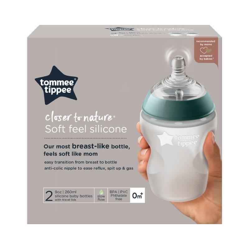 Tommee Tippee Silicone Baby Bottles 260ml 2pack . - Adenzo Comfies