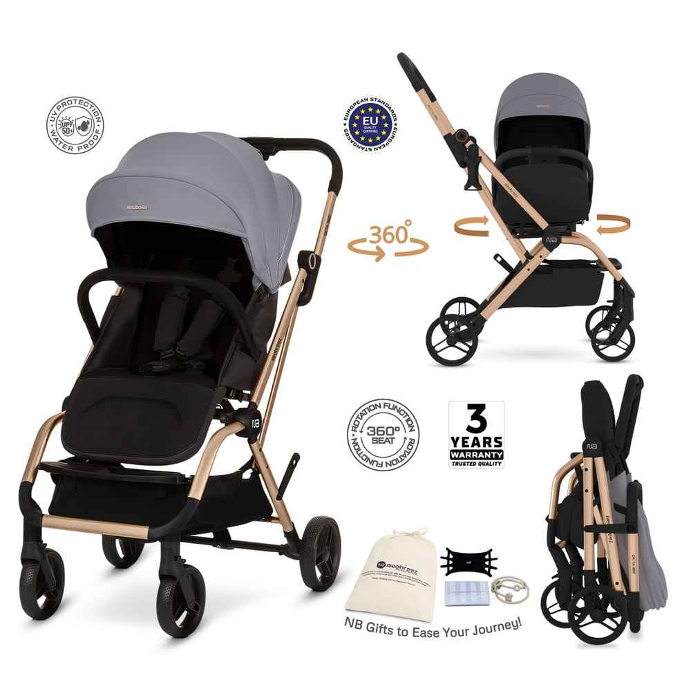 Neobreez OCTA 360° Rotating Seat Baby Toddler Stroller One-Hand Fold,Waterproof UPF 50+ Canopy,Phone Holder,Cup Holder,Toy Strap,Reflective Stickers, Gift &String Bag,0-4 Years,22kg.