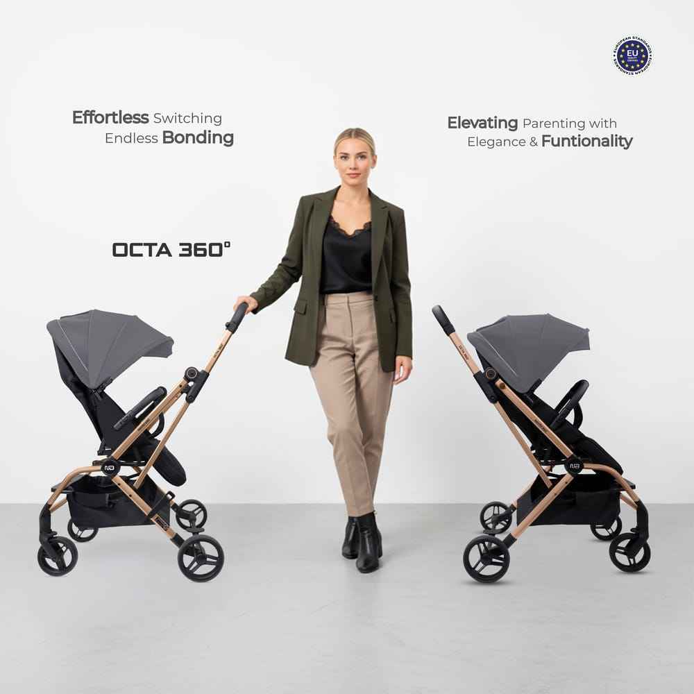 Neobreez OCTA 360° Rotating Seat Baby Toddler Stroller One-Hand Fold,Waterproof UPF 50+ Canopy,Phone Holder,Cup Holder,Toy Strap,Reflective Stickers, Gift &String Bag,0-4 Years,22kg.