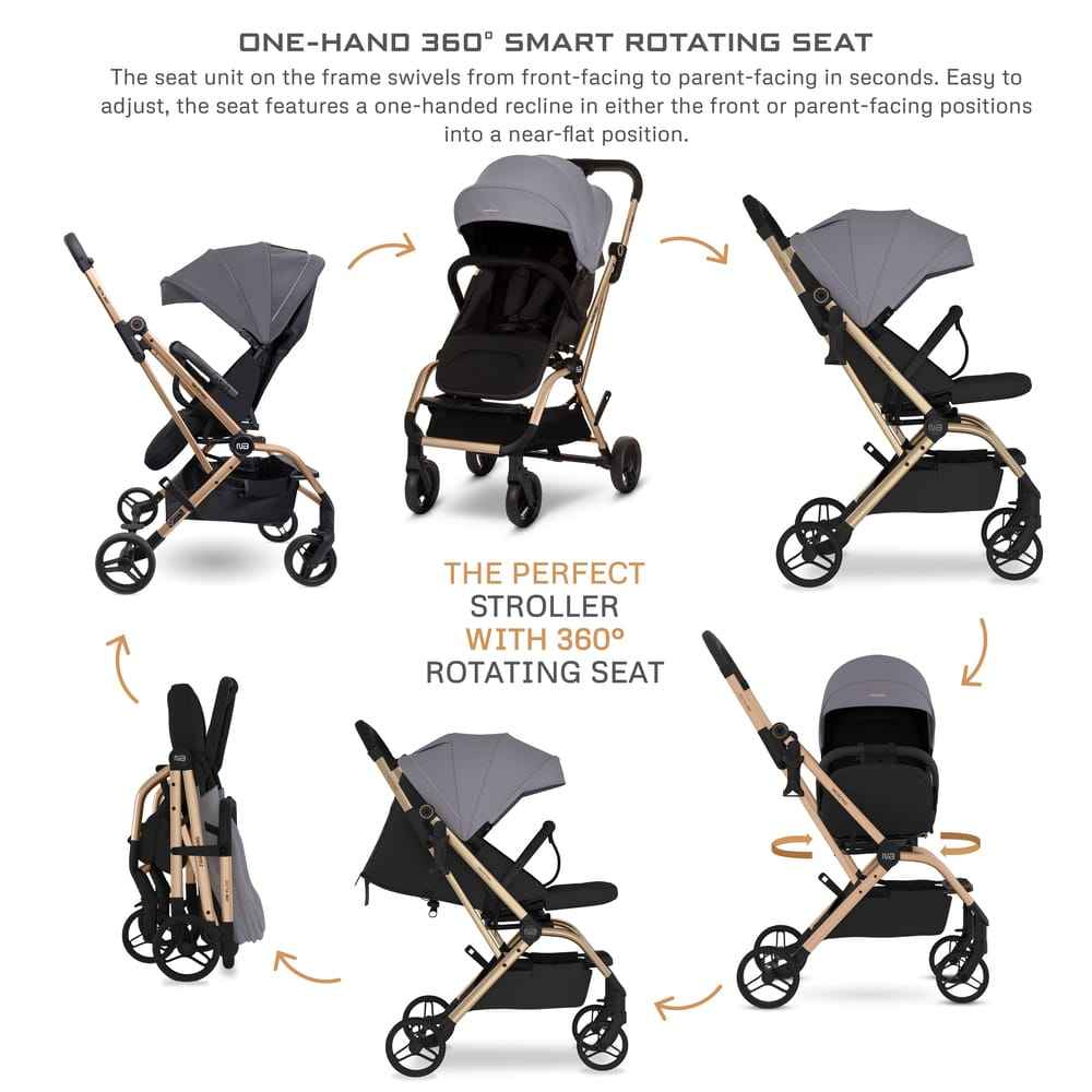 Neobreez OCTA 360° Rotating Seat Baby Toddler Stroller One-Hand Fold,Waterproof UPF 50+ Canopy,Phone Holder,Cup Holder,Toy Strap,Reflective Stickers, Gift &String Bag,0-4 Years,22kg.