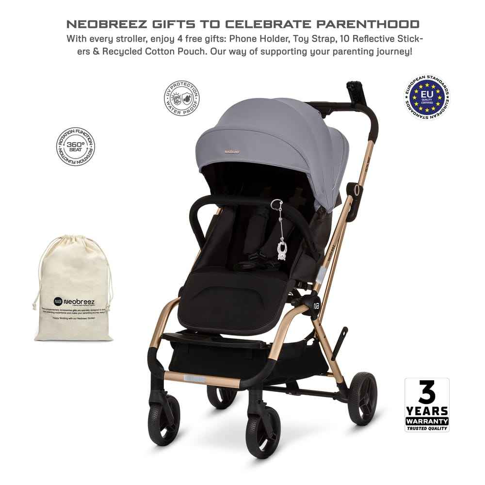 Neobreez OCTA 360° Rotating Seat Baby Toddler Stroller One-Hand Fold,Waterproof UPF 50+ Canopy,Phone Holder,Cup Holder,Toy Strap,Reflective Stickers, Gift &String Bag,0-4 Years,22kg.