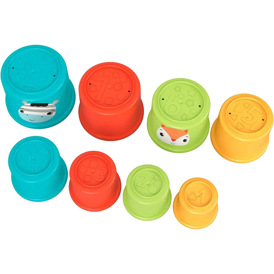 Fisher‑Price Colourful Stacking Cubes [GYM46] – 8 Bright Nesting Cups with Animal Faces, Baby Learning Toy, 6M+