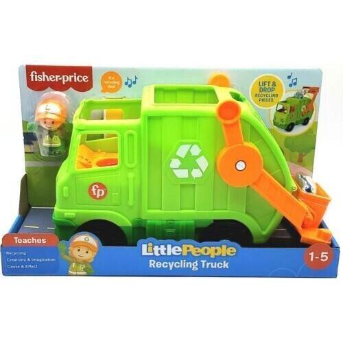 Fisher‑Price Little People® Recycling Garbage Truck Toy [GWD29] – Push‑Along Musical Vehicle with Loader, Play Pieces & Sanitation Worker Figure, Ages 1‑5