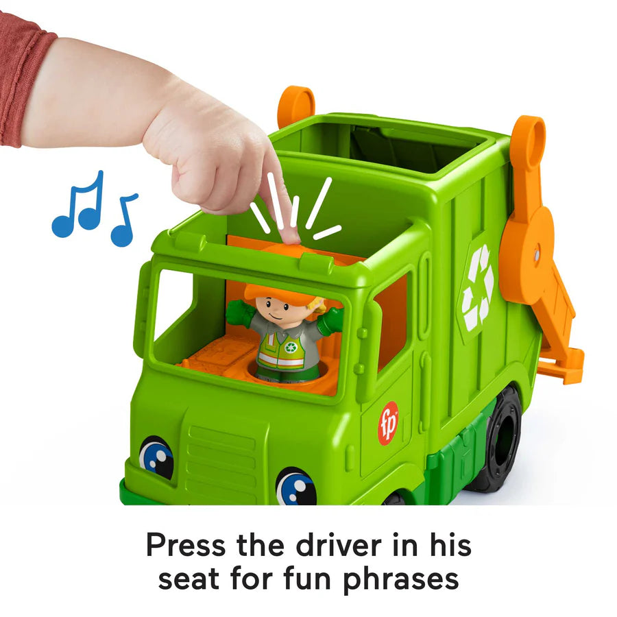 Fisher‑Price Little People® Recycling Garbage Truck Toy [GWD29] – Push‑Along Musical Vehicle with Loader, Play Pieces & Sanitation Worker Figure, Ages 1‑5