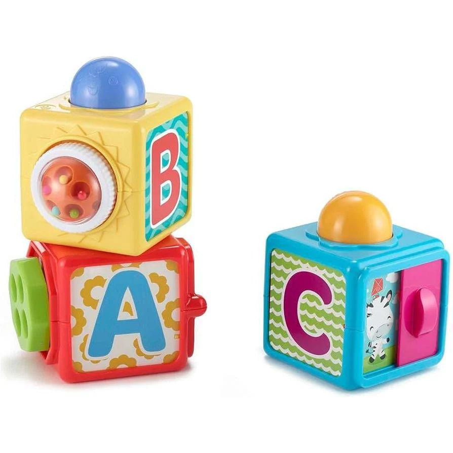 Fisher‑Price Stacking Action Blocks [DHW15] – Set of 3 Baby Learning Blocks, Letters, Numbers, Peek‑a‑Boo & Fun Actions, 6M+
