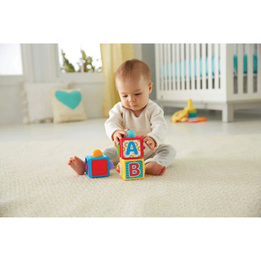 Fisher‑Price Stacking Action Blocks [DHW15] – Set of 3 Baby Learning Blocks, Letters, Numbers, Peek‑a‑Boo & Fun Actions, 6M+