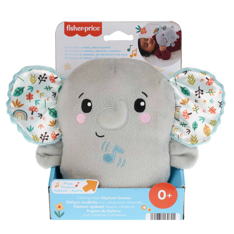 Fisher‑Price Calming Vibes Elephant Soother [HML65] – Plush Baby Toy Sound Machine with Music, Vibrations & Satiny Ears, Newborn+