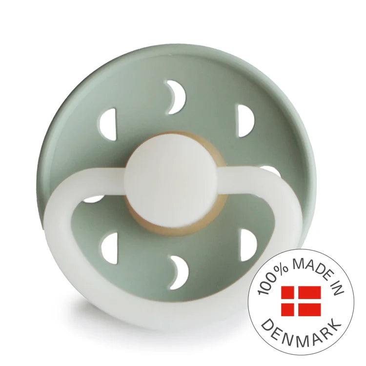 FRIGG Moon Phase Night Silicone Pacifier – Pack of 2 – Glow – BPA‑Free – Made in Denmark – Symmetrical Cherry Nipple – Cream Night/Twilight Mauve Night (0–6 Months)