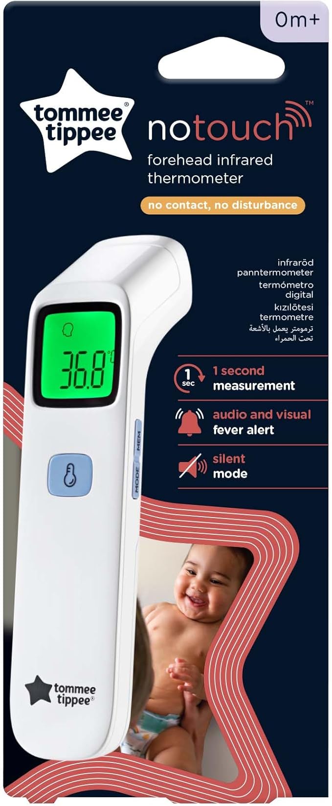 Tommee Tippee No Touch Forehead Thermometer  Fast Infrared Baby Thermometer, 1‑Second Reading, Fever Alert, LCD Display