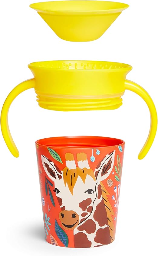 Munchkin Miracle 360° WildLove Trainer Cup| 6 oz/177 ml |Spill-Proof| BPA-Free Toddler Cup with 360° Drinking Edge - Eco-Friendly Packaging |Giraffe