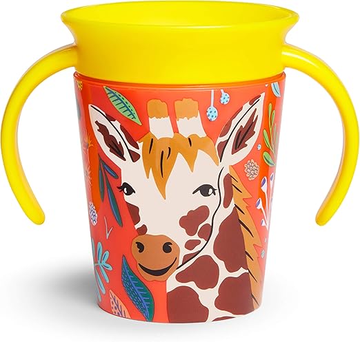 Munchkin Miracle 360° WildLove Trainer Cup| 6 oz/177 ml |Spill-Proof| BPA-Free Toddler Cup with 360° Drinking Edge - Eco-Friendly Packaging |Giraffe