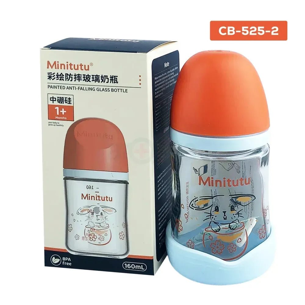 Minitutu Premium Newborn Baby Glass Feeding Bottle – 0m+ Anti - Colic, Heat - Resistant, BPA - Free, Easy - to - Clean Nursing Bottle for Safe Infant Feeding - Adenzo Comfies