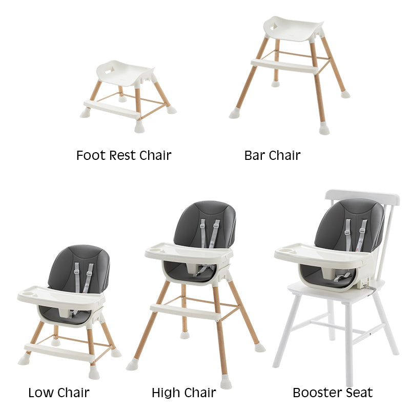 3-in-1 Convertible Baby High Chair – Adjustable Feeding Chair to Toddler Seat & Stool, 5-Point Harness, Wooden Legs