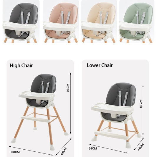 3-in-1 Convertible Baby High Chair – Adjustable Feeding Chair to Toddler Seat & Stool, 5-Point Harness, Wooden Legs - Adenzo Comfies