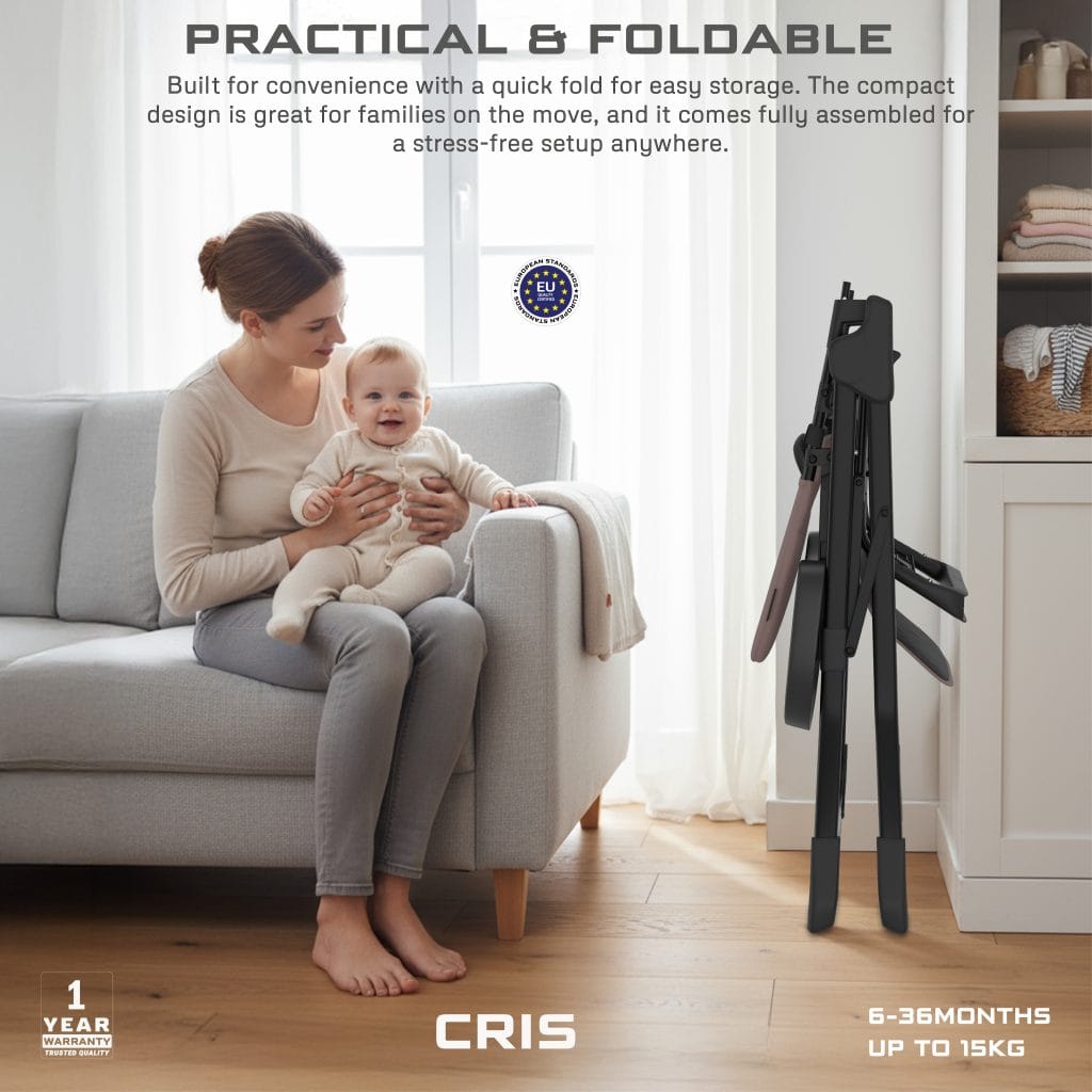 Neobreez CRIS Ultra Compact Lightweight Foldable Baby High Chair | Quick and Easy Fold| Removable and Adjustable Foot Tray| 5-point Safety Harness | Toddler Feeding Chair Portable For Travel(5kg). - Adenzo Comfies