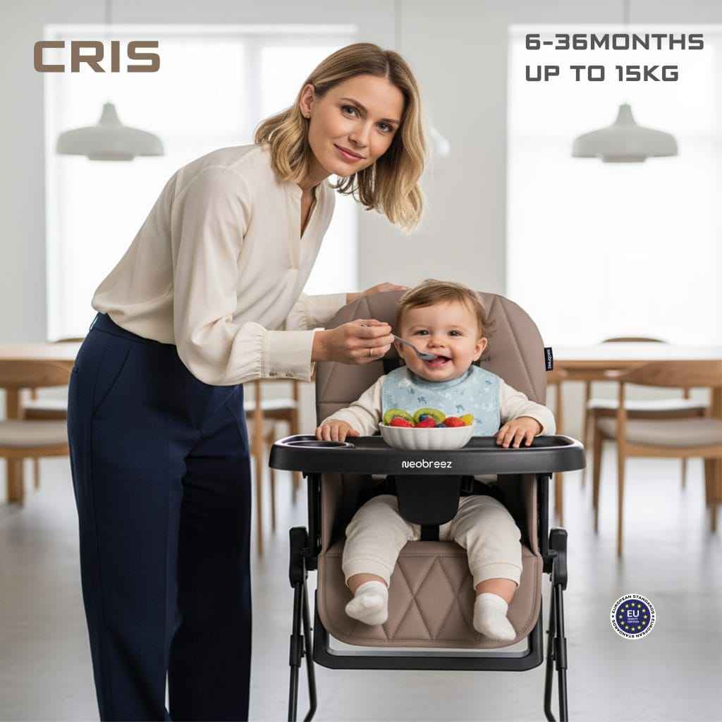 Neobreez CRIS Ultra Compact Lightweight Foldable Baby High Chair | Quick and Easy Fold| Removable and Adjustable Foot Tray| 5-point Safety Harness | Toddler Feeding Chair Portable For Travel(5kg). - Adenzo Comfies