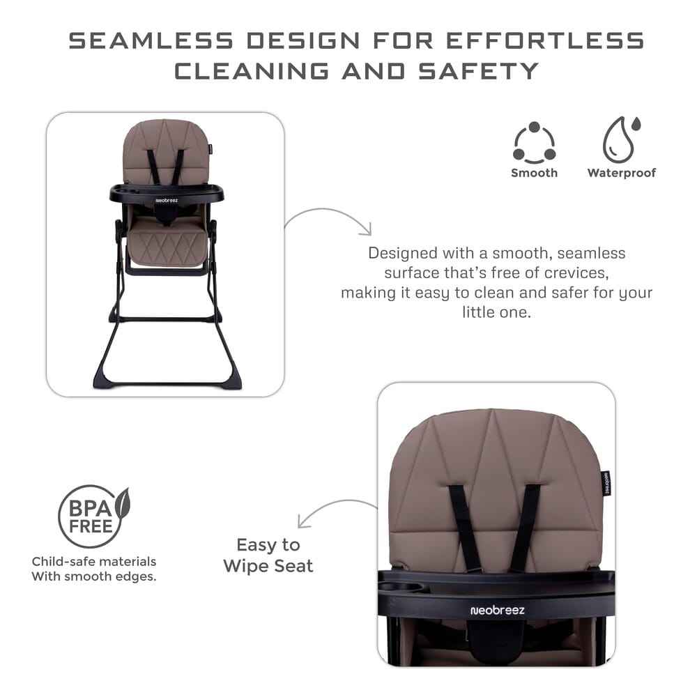 Neobreez CRIS Ultra Compact Lightweight Foldable Baby High Chair | Quick and Easy Fold| Removable and Adjustable Foot Tray| 5-point Safety Harness | Toddler Feeding Chair Portable For Travel(5kg). - Adenzo Comfies