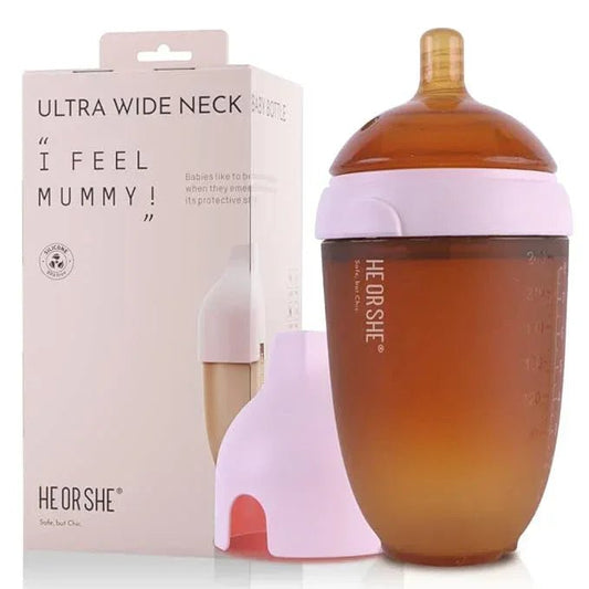 HE OR SHE Silicone Baby Bottle - Anti Colic Bottles - 240ML and 150ML Baby Bottles - Squishy Breast Feeding Bottle - Wide Neck Easy to Assemble and Clean with Gray Dust Cover - Adenzo Comfies