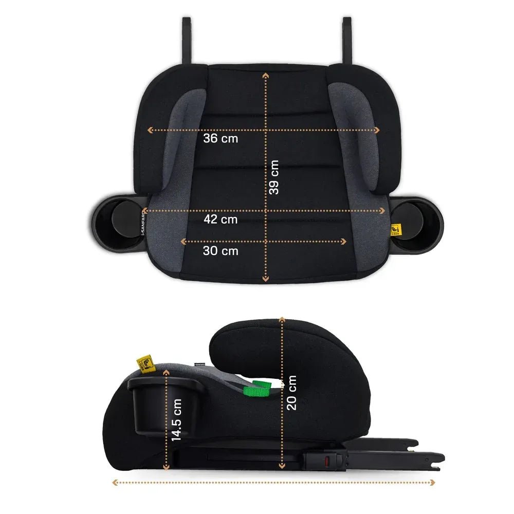 Neobreez i - SANFARO i - Size ISOFIX Backless Booster Car Seat,Double Padded Foam,Compact,Kids Car Seat,2 Cup Holder,ECER129(6 - 12yrs,125 - 150cm,22 - 36kg) - Adenzo Comfies