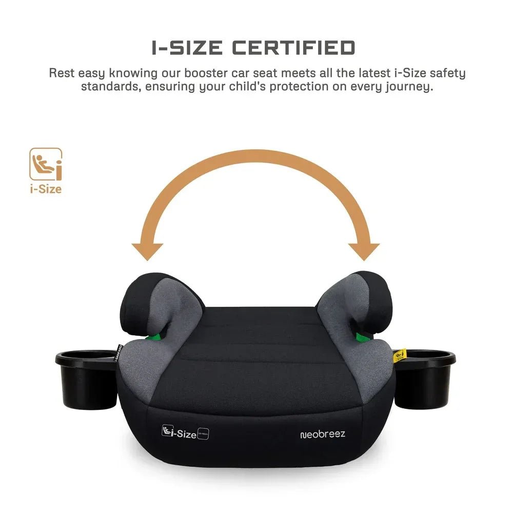 Neobreez i - SANFARO i - Size ISOFIX Backless Booster Car Seat,Double Padded Foam,Compact,Kids Car Seat,2 Cup Holder,ECER129(6 - 12yrs,125 - 150cm,22 - 36kg) - Adenzo Comfies