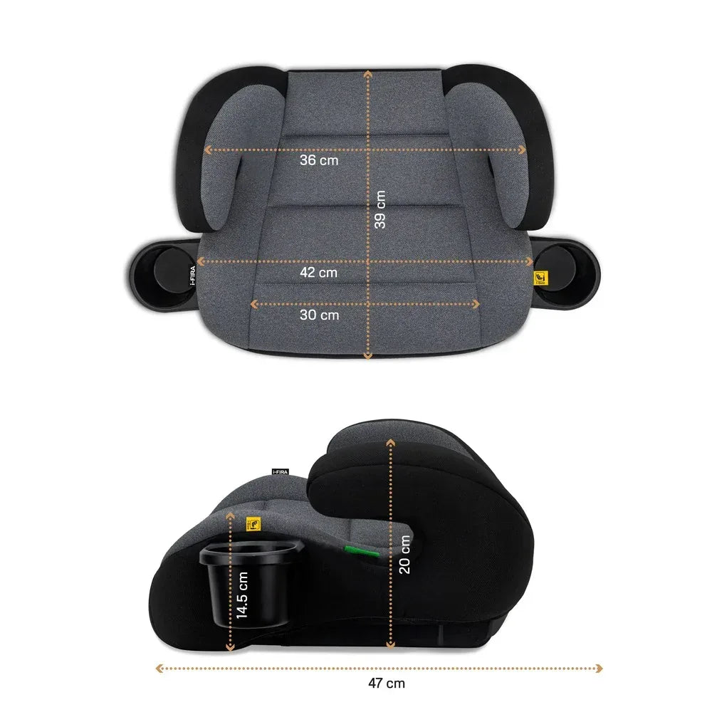 Neobreez i - FIRA i - Size Kids Backless Booster Car Seat, Double padded Foam, Compact,Kids Car Seat,2 Cup Holder,ECER129(6 - 12yrs,125 - 150cm,22 - 36kg - Adenzo Comfies