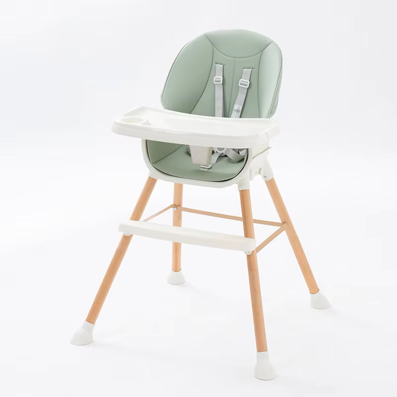 3-in-1 Convertible Baby High Chair – Adjustable Feeding Chair to Toddler Seat & Stool, 5-Point Harness, Wooden Legs