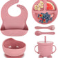 BPA Free Baby Led Weaning Supplies Set Suction Baby Plate Bowl Set Silicone Baby Set with Bib Spoon Fork Sippy Cup