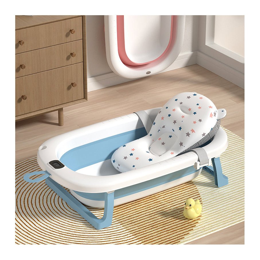 Collapsible Baby Bathtub for Infants & Toddlers 0–36 Months – Foldable Space - Saving Tub with Cushioned Support, Safety Belts & Non - Slip Base - Adenzo Comfies