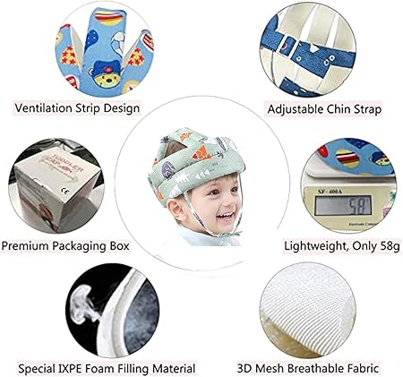 Baby Safety Helmet for Infants 6–15 Months – Soft Cotton Head Protector, Adjustable Anti - Collision Cap for Crawling, Sitting & Walking - Adenzo Comfies