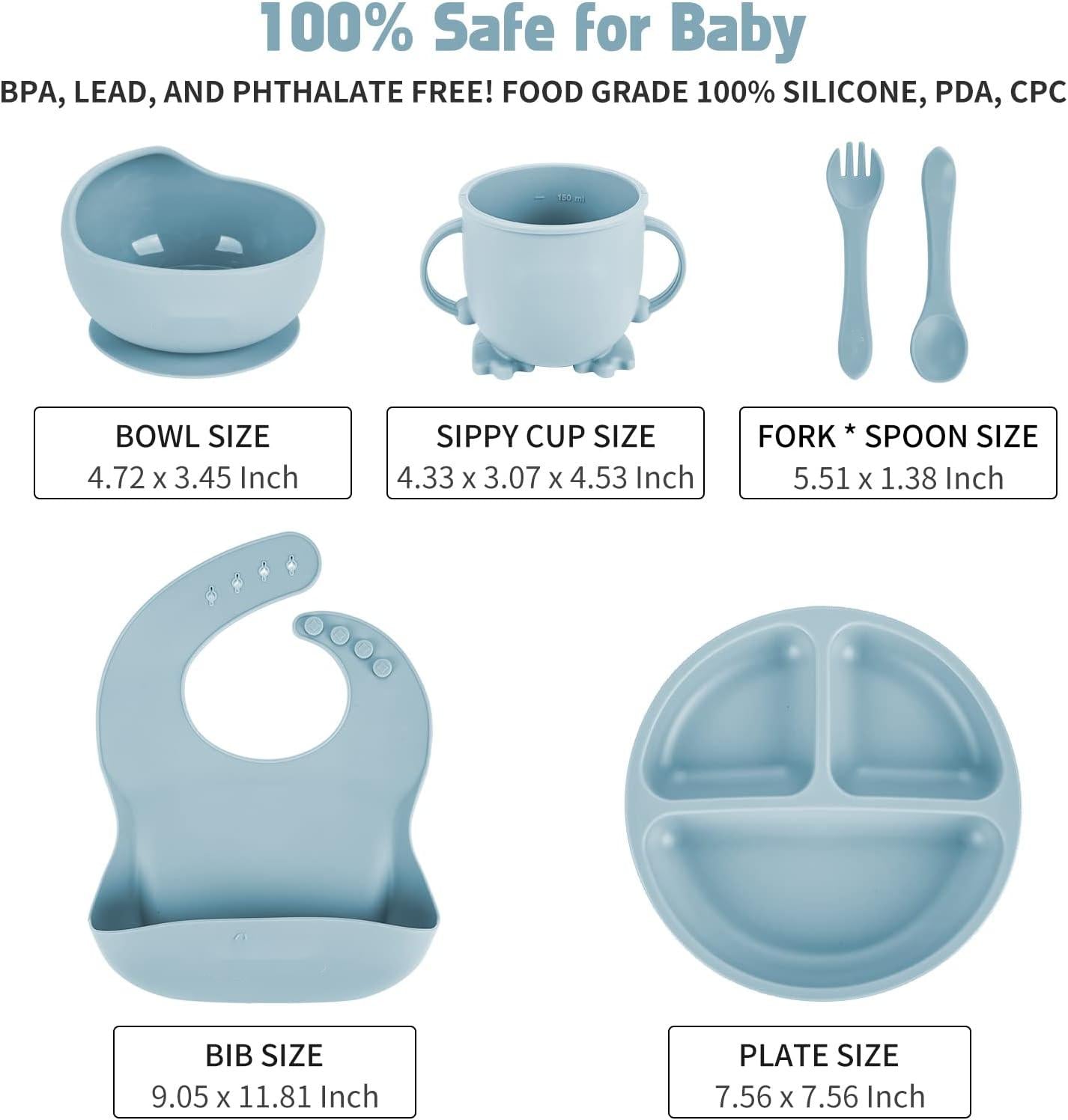 BPA Free Baby Led Weaning Supplies Set Suction Baby Plate Bowl Set Silicone Baby Set with Bib Spoon Fork Sippy Cup