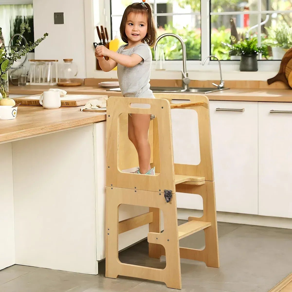 Adjustable Wooden Helper Tower with Chalkboard Kitchen Step Stool for Toddlers and Kids - Adenzo Comfies