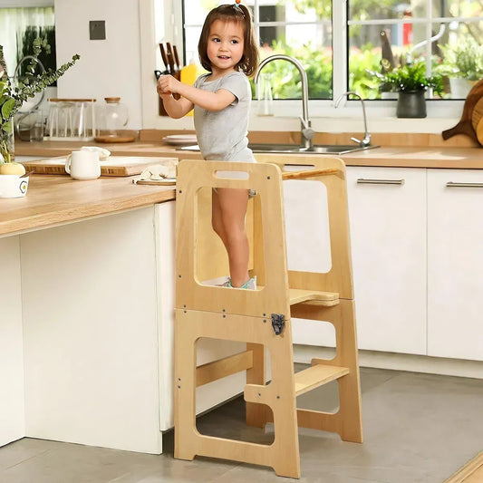 Adjustable Wooden Helper Tower with Chalkboard Kitchen Step Stool for Toddlers and Kids - Adenzo Comfies