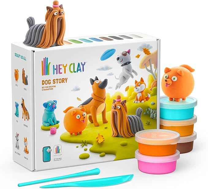 HEY CLAY Dog Story - Air Dry Clay Kit with Interactive App for Kids & Tweens, Modeling Clay and Crafts Set for Kids Ages .