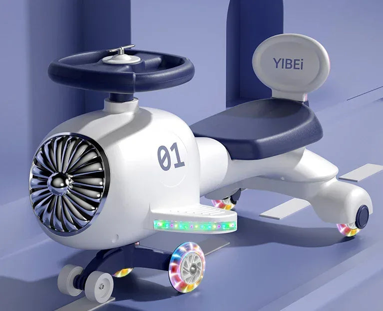 Vintage Airplane Bimba Ride - On Toy – Battery - Free Steering Wheel Car with Music for Kids Aged 2–7 - Adenzo Comfies