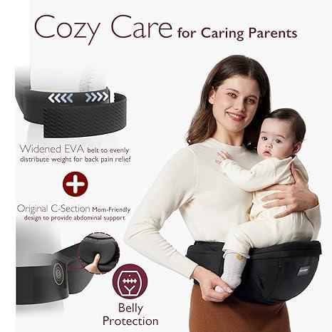 Momcozy Hip Seat Baby Carrier - Adjustable Waistband with Original 3D Belly Protector - Adenzo Comfies