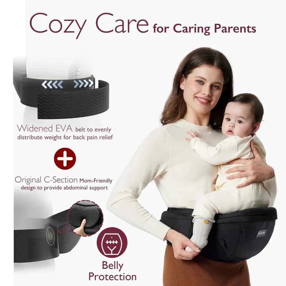 Momcozy Hip Seat Baby Carrier - Adjustable Waistband with Original 3D Belly Protector - Adenzo Comfies