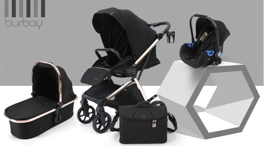 Burbay E200 3 - in - 1 Baby Travel System Stroller with Bassinet & Infant Car Seat – Luxury Foldable Reversible Pram - Adenzo Comfies