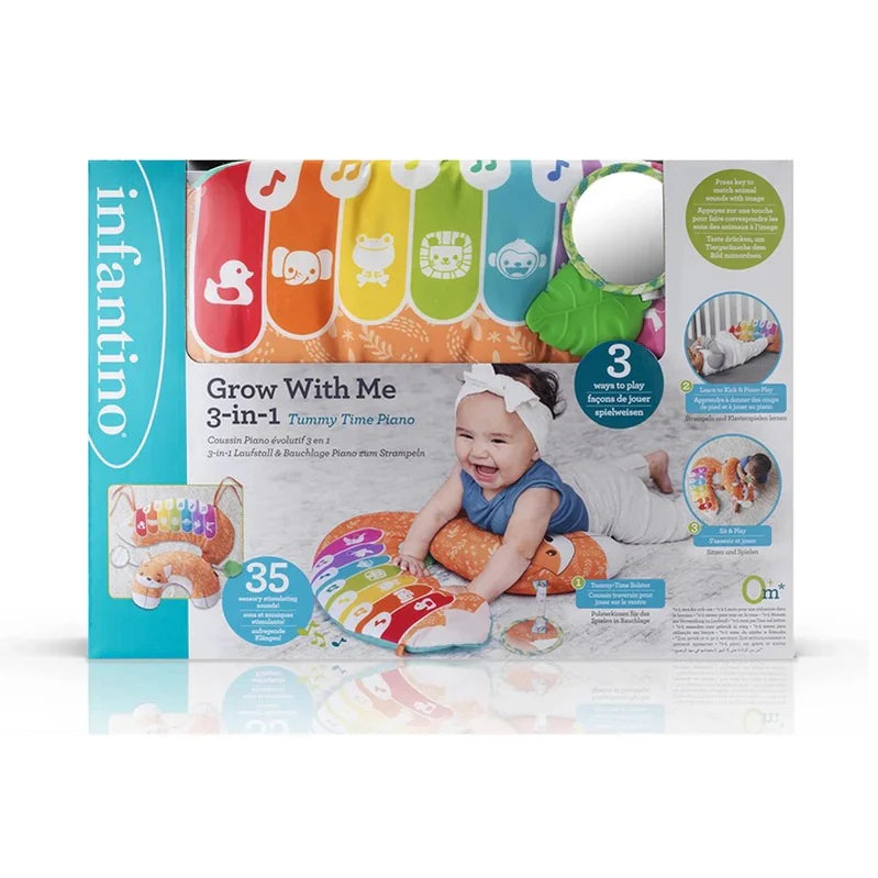 Infantino 3‑in‑1 Tummy Time Piano – Fox | Baby Musical Play Mat & Development Toy