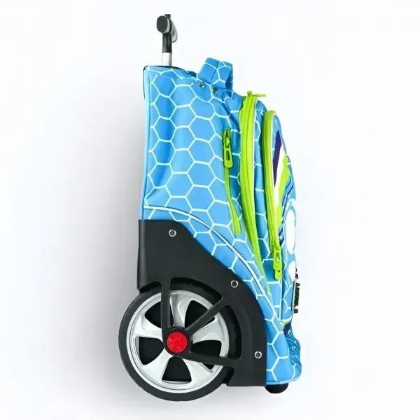 3 - Piece Kids Trolley Backpack Set – Blue Football Graphic with Lime Accents, Rolling School Bag Set - Adenzo Comfies