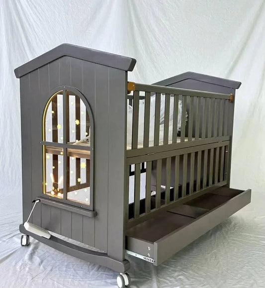 2-in-1 Modern Wooden Baby Crib & Co-Sleeper | Convertible Infant & Toddler Bed with Wheels & Storage | (135×74×112 cm) - Adenzo Comfies