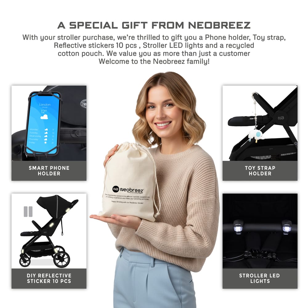 Neobreez VENTO All Terrain Stroller High Landscape Stroller One Hand Fold Travel and Adventure Buggy Stroller Outdoor Stroller, UV&Waterproof Canopy, Bag, Phone&Cup Holder&Toy Strap, LED lights,0-4yrs,22kg.