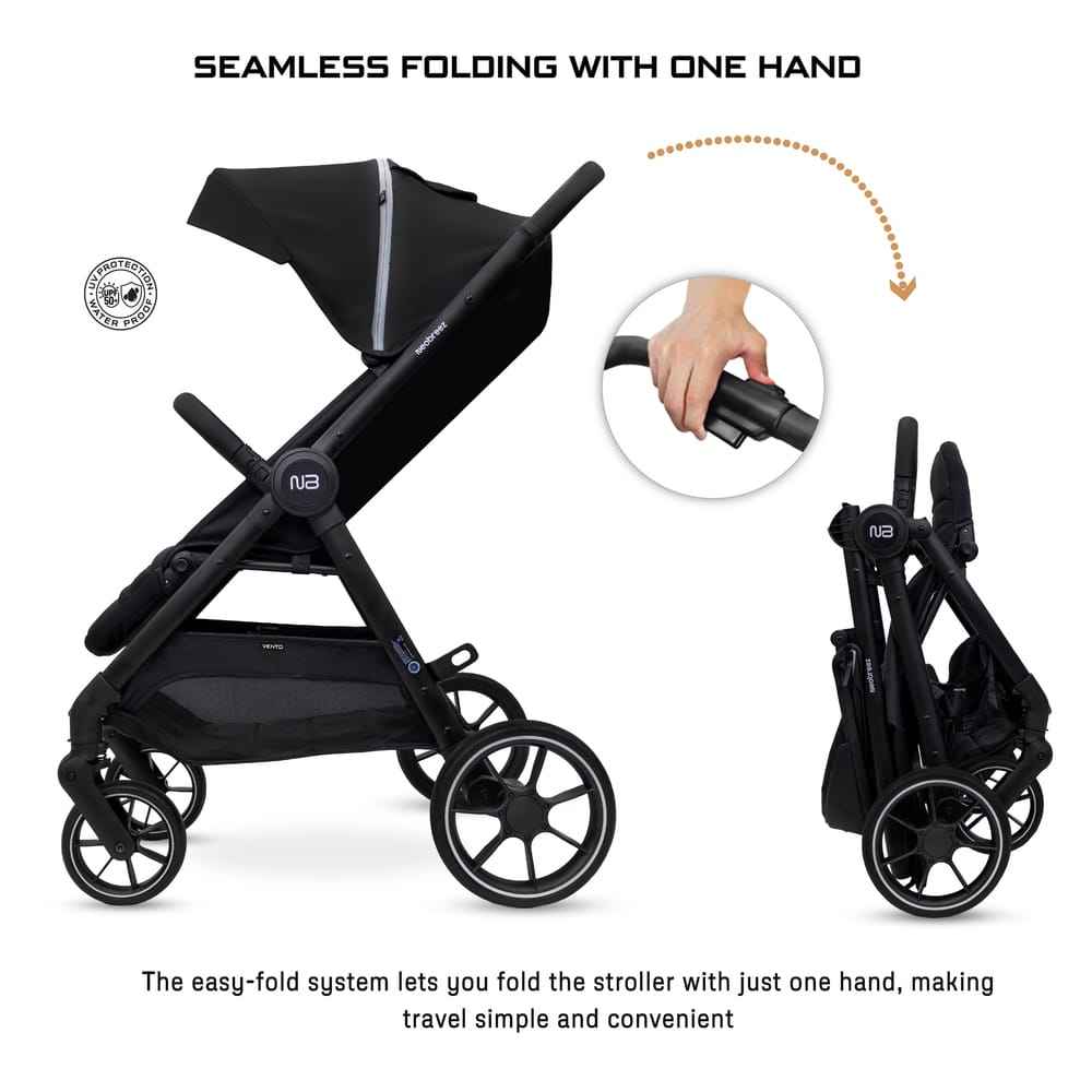 Neobreez VENTO All Terrain Stroller High Landscape Stroller One Hand Fold Travel and Adventure Buggy Stroller Outdoor Stroller, UV&Waterproof Canopy, Bag, Phone&Cup Holder&Toy Strap, LED lights,0-4yrs,22kg.
