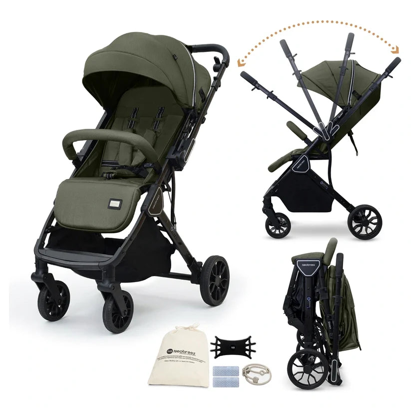 Neobreez QUINT Reversible Handle Lightweight Compact Travel Stroller, Foldable Baby Stroller, Pushchair, Toddler Baby Trolley-Olive Green .
