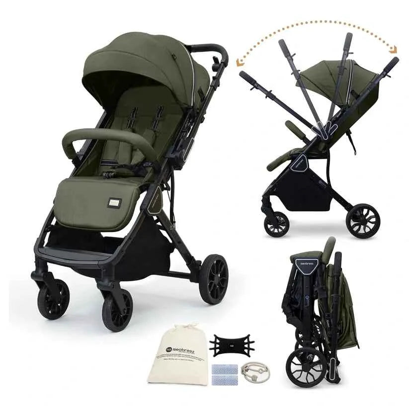 Neobreez QUINT Reversible Handle Lightweight Compact Travel Stroller, Foldable Baby Stroller, Pushchair, Toddler Baby Trolley-Olive Green .